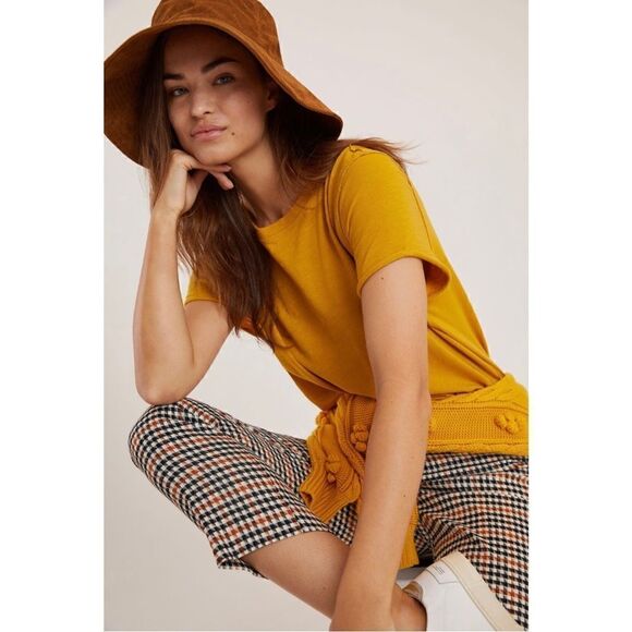 NEW Anthropologie Gold Yellow Orange Mariska Short Sleeve Tee Blouse Top X-Small - Picture 1 of 4